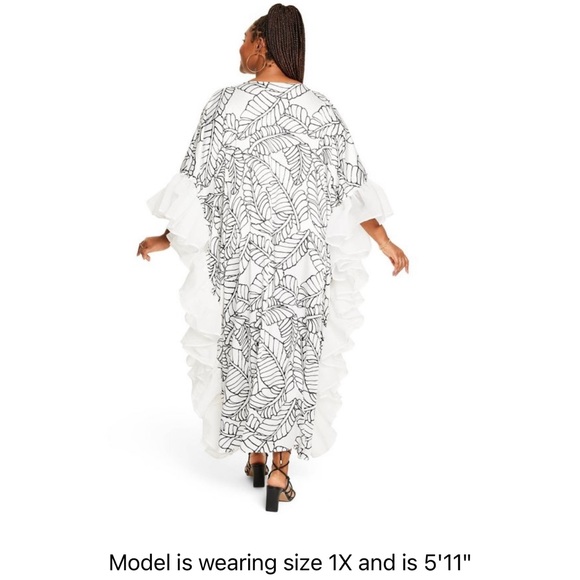 Fe Noel Kaftan- Palm Leaf Print Ruffle Trim Cover Up Dress- Fe Noel x Target - Picture 3 of 14